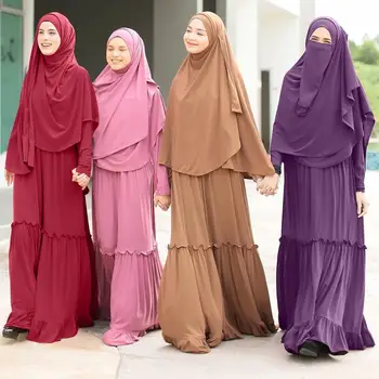 Eid Mubarak Pilili Abaya Dubai Türkiye Müslüman Başörtüsü Maxi Elbise Kaftan Kaftan İslam Giyim Elbiseler Kadın Robe Musulman Vestidos