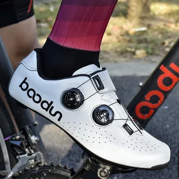 Boodun karbon Fiber taban bisiklet ayakkabı yeni gece Vamp dönüş ışığı sürme ayakkabı kaymaz nefes yol bisiklet kilidi ayakkabı