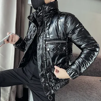 Parlak Yüz Illusion erkek Parka Sonbahar Kış Kalın Sıcak Standı Yaka Ceketler Streetwear İnce Rahat Kısa Parkas Palto 2022
