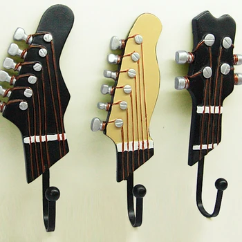 Retro 3 adet / takım Gitar Kafaları Kanca Müzik Ev Reçine Elbise Şapka Askısı Film Duvara Monte Kanca Ev Dekorasyon İçin