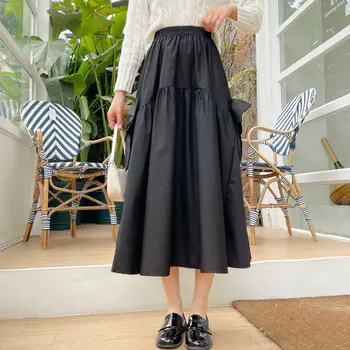 Kadın Yeni Mizaç Banliyö Tüm Maç Moda Rahat Yüksek Bel Zayıflama Tasarım Yay Dikiş A-line Etek Orta uzunlukta