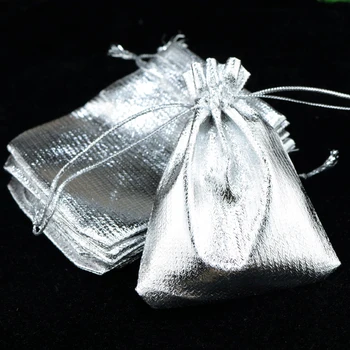 Yeni moda takı Çantası 500 Adet Gümüş Saten hediye kesesi Takı İpli Ambalaj Poşetleri Düğün Favor hediye çantası Torbalar 9X12cm