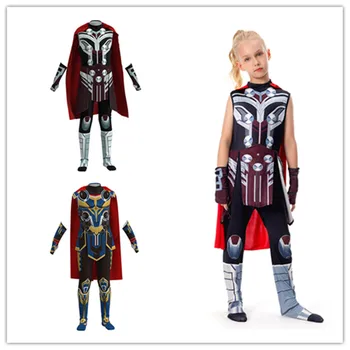 Çocuklar Thor Jane Koruyucu Cosplay Kostüm Film Aşk ve Gök Gürültüsü Çocuk Erkek Kız Tulum Pelerin Kıyafetler Cadılar Bayramı Karnaval Elbise