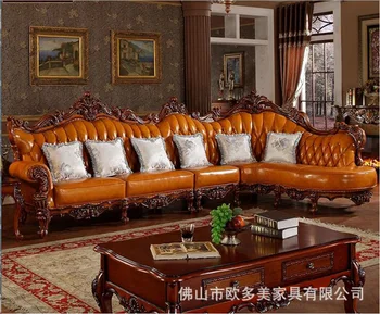 yüksek kaliteli Avrupa antika oturma odası kanepe mobilya hakiki deri koltuk takımı d1425