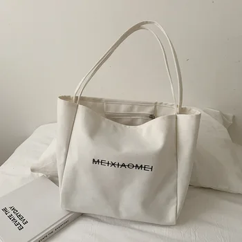 Kadın Çantası Alışveriş Büyük Kapasiteli omuz çantaları Kadın Çanta Tuval Mektup Moda Baskı tekrar kullanılabilir alışveriş poşetleri Casual Tote