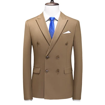 Düz renk erkek takım elbise ceket Çift düğme Slim Fit takım elbise ceket düğün parti Blazers 5XL 6XL
