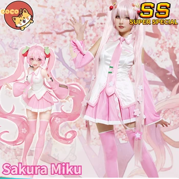 CoCos-SS VOCALOİD Sakura Miku Pembe Cosplay Kostüm VOCALOİD Çünkü Miku Cosplay Bahar Miku Pembe Kostüm ve Cosplay Peruk