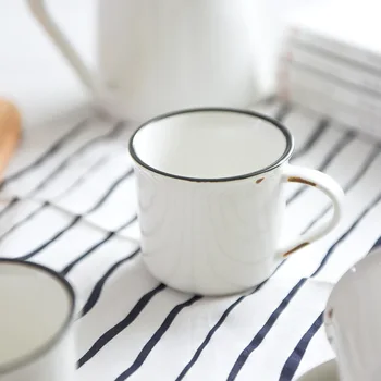 Yaratıcı retro seramik fincan ev kupa kahve fincanı taklit emaye fincan süt kupası nostaljik fincan su bardağı