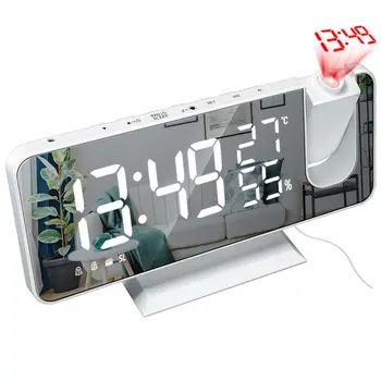 Dijital alarmlı saat Saat Çok Fonksiyonlu Başucu Zaman Saati LED dijital ekran Sıcaklık Nem Radyo Ayna Projektör Saati