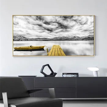 Deniz Sarı Tekne Köprü Kulesi Posterler Ve Baskılar Manzara Resimleri Ev İçin Tuval boyama Duvar Sanatı Oturma Odası Dekorasyon İçin