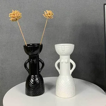 Iskandinav Ins Ev Dekor Seramik Vazo Çiçekler için İnsan Yüzü Tasarım Dekorasyon Ev Vazo Lüks Pot Kurutulmuş Çiçek Beyaz Vazo