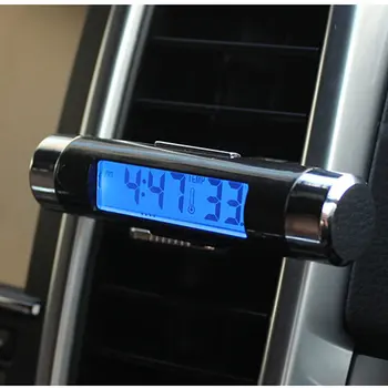 2 İn 1 otomobil araç LCD dijital ekran Otomotiv Termometre Saat Taşınabilir Araba Hava Firar Çıkışı Clip-on LED Arka ışık