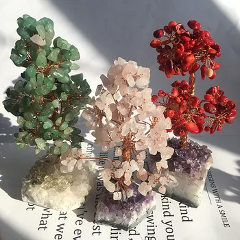 Doğal karışık malzeme kristal cevheri bonsai zengin şanslı ağaç kristal şifa taşı