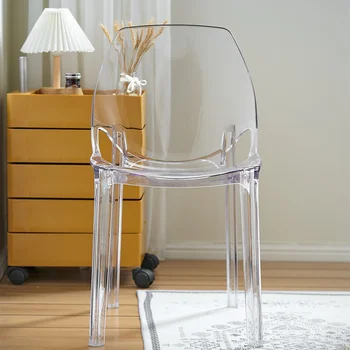 Akrilik şeffaf sandalye plastik tabure kristal tabure hayalet sandalye İskandinav yemek sandalyesi yaratıcı net kırmızı makyaj koltuğu