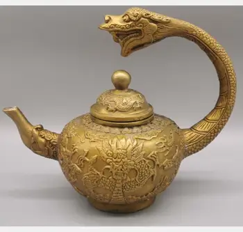 Çin pirinç archaize ejderha çaydanlık el sanatları heykeli