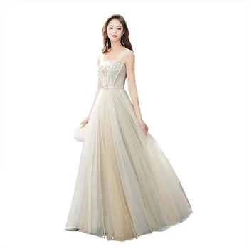 Yeni Açık Gri Akşam Elbise 2019 Uzun Balo Parti Elbiseler Boncuklu Kristal bir Çizgi Organze Ziyafet Kolsuz Elbiseler Haute Couture