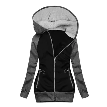 Yeni Kadın Moda Yeni Streetwear Renk Eşleştirme Ceket Fermuarlı Cebi Kazak Uzun Kollu kapüşonlu ceket chaqueta mujer # 8