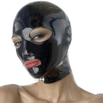 Katı Siyah Kauçuk Lateks Seksi Maske Şapkalar Parti Hood Geri Zip El Yapımı RLM048