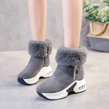 Kadın bileğe kadar bot Sıcak Peluş Kış Ayakkabı Kadın Takozlar Çizmeler Yüksek Topuklu Bayan Çizme Kadın Deri Kar Botları Kış Ayakkabı