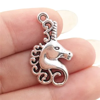 TOPLU 30 adet Antik Gümüş Kaplama Hayvan Unicorn Charms Çinko Alaşım Metal DIY Kolye 26 * 15mm 1.6 g