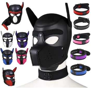 Bdsm Kölelik Yavru Oyun Köpek kaput maskesi Köle boyunluk Tam Başkanı Restraint Neopren Parti Maskesi Pet RolePlay Seks Oyuncakları çift İçin