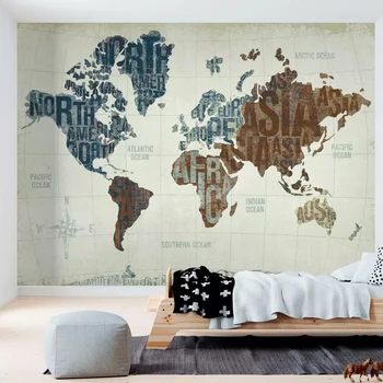 Özel Duvar Soyut Dünya Haritası İngilizce Alfabe Duvar Kağıdı Oturma Odası Yatak Odası Ev Dekor Su Geçirmez 3D Papel De Parede