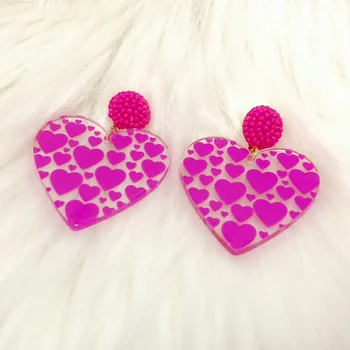 Pembe Estetik Akrilik Kalp Çiviler Küpe kore modası Takı Y2K Aşk Küpe Vintage Aksesuarları Kawaii Takı Sevimli