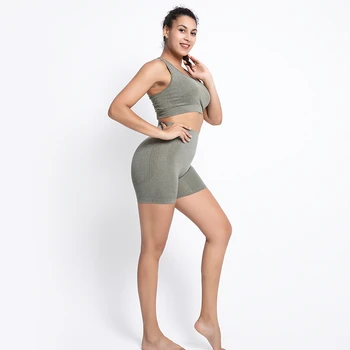 Kadın Spor Yoga Seti egzersiz kıyafetleri Atletik Giyim Spor Salonu Legging Dikişsiz spor sutyeni Kırpma Üst yoga kıyafeti