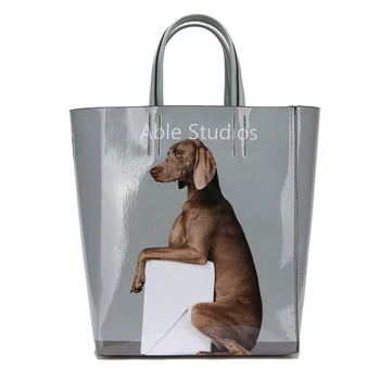 Moda Kadın Çanta Büyük Kapasiteli Tote Çanta Kadın tasarımcının Omuz Çantası kızın Sevimli Köpek Baskı Omuz askılı çanta