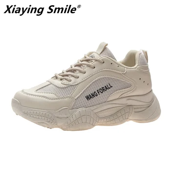 Xiaying Gülümseme 2019 Kadın Marka Ayakkabı Bahar Sonbahar Nefes spor ayakkabılar ÖRGÜ Kadın koşu ayakkabıları Hafif açık kauçuk taban