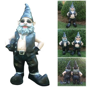 Yeni Cüceler Biker Dostum ve Bebek Motosiklet Gnome Bahçe Biker Gnome Çift Heykelleri Reçine 16cm