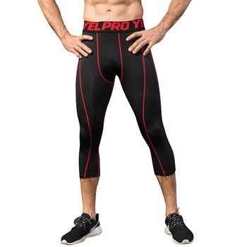Erkekler Koşu Tayt 3/4 Uzunluk Spor Tayt Sıkıştırma Iç Çamaşırı Çabuk kuruyan kapri pantolonlar Koşu Spor Salonu Pantolon MMA