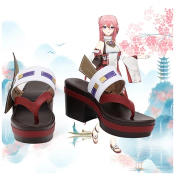 Özel Yapılmış CosplayLove Genshin Darbe Oyunu Yae Miko Cosplay Ayakkabı Kahverengi Renk Çizme Kızlar Için