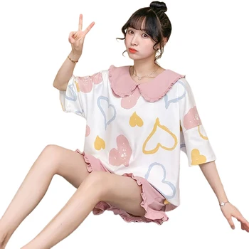 İnce Tatlı Koreli Prenses Pijama Kol İki Parça Yaz Kısa Kadınlar İçin Ayarlayın Gecelikleri Öğrenci Kız Güzel Ev Giysileri Setleri 