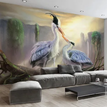 3D Duvar Kağıdı Modern Sanat Soyut Yağlıboya Vinç Resimleri Oturma Odası TV Kanepe Yatak Odası Arka Plan Duvar Dekor Papel De Parede 3 D