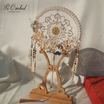 PEORCHID Çin Tarzı Gelin El Buketleri Hayranları El Yapımı Antik Stil İnciler Püskül El Fan düğün takısı Aksesuarları