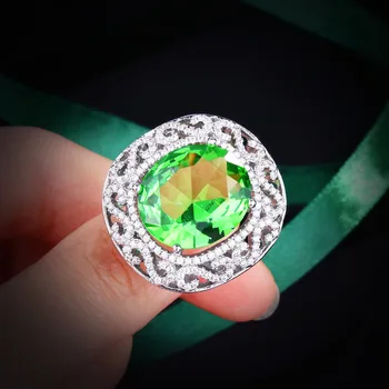 YENİ Yaratıcı Çim Yeşil Hollow Tam Elmas Çift Yüzük Yeşil Orijinal Gümüş Oval Geometrik yıldönümü hediyesi Takı