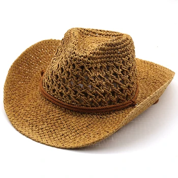Batı kovboy şapkası Erkekler Panama Açık 2021 Yaz Plaj Kap Kadın Sombrero Vaquero Hombre Chapéu Geniş ağızlı erkek Hasır güneş şapkası