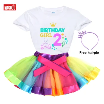 Doğum günü Kız Elbise Seti Mermaid Prenses Giyim Gökkuşağı Tutu Etek Çocuk T Shirt yaz elbisesi Takım Elbise 2 Parça Setleri çocuklar için