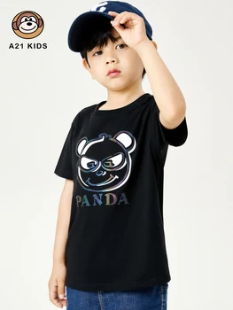 A21 Erkek Giysileri kısa kollu tişört 2022 Yaz Yeni Panda Savaşçı Baskı Gevşek Rahat Vahşi Örme Yuvarlak Boyun çocuk Üst