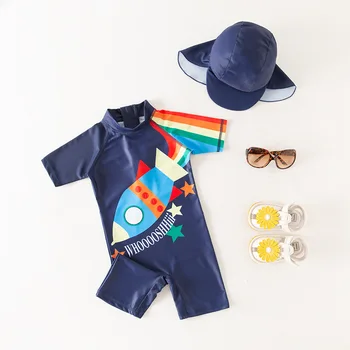 Yeni Erkek Roket Mayo Kız Çocuk mayo Kısa Kollu UV Koruma Tek Parça Çocuk Mayo Plaj Kıyafeti
