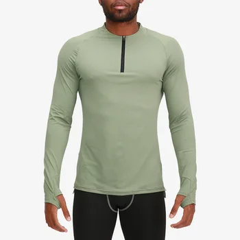 Seti Parmak Spor Yarım Fermuar T-shirt erkek Çabuk kuruyan Nefes Açık Koşu Basketbol Tayt egzersiz kıyafetleri Erkekler için