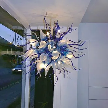 Modern Kolye lamba led ışık kaynağı mavi temizle el yapımı Chihuly Cam Sanatı avize üflemeli