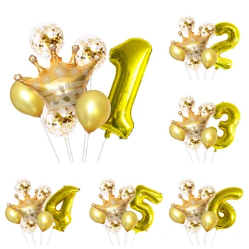 Doğum günü partisi altın taç numarası balonlar yıldönümü dekorasyon malzemeleri ayarla