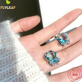 Zincir Mavi Kristal 100 %925 gümüş Saplama küpe Kadınlar İçin Güzel Takı Femme Küpe moda takı Lüks