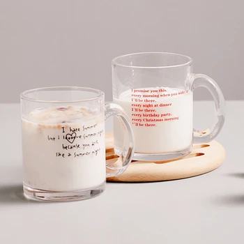 Basit Mektup Baskılı Cam Kupa Yaratıcı Şeffaf Su Bardağı Öğrenci ısıya Dayanıklı Cam Kahvaltı Yulaf Ezmesi Süt meyve suyu fincanı