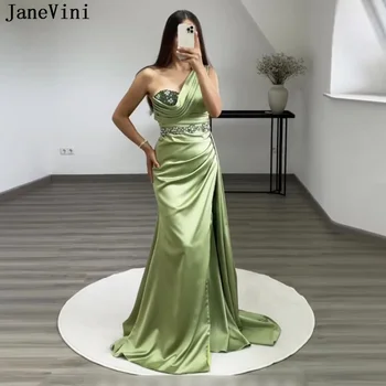 JaneVini Zeytin Yeşili balo kıyafetleri Uzun Boncuklu Mermaid Gala Elbiseler Zarif Akşam Parti Elbise Kadınlar için 2022 Dubai Örgün Törenlerinde