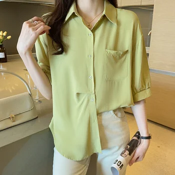 Yaz 2022 Bayan Giyim Gömlek Vintage Bluz Kadın Üst Kadınlar Uzun kollu Gömlek Kadın Overshirt Vintage Top