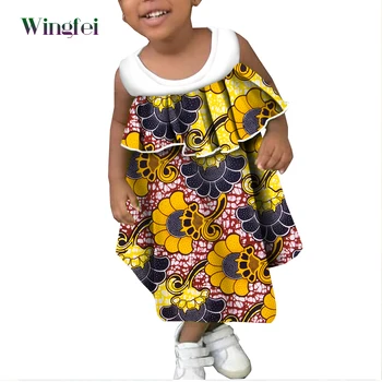 Moda Çocuk Giyim Kız Elbise Dashiki Afrika Çiçek Baskı Çocuk Elbise Halter O-Boyun Prenses Elbise Afrika Giysi WYT752