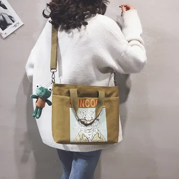 PURFAY CapacityCanvas Kadın omuzdan askili çanta Moda Pamuk Tote Alışveriş Çantası Şık Eko kullanımlık alışveriş çantası Çanta Bez Messenger